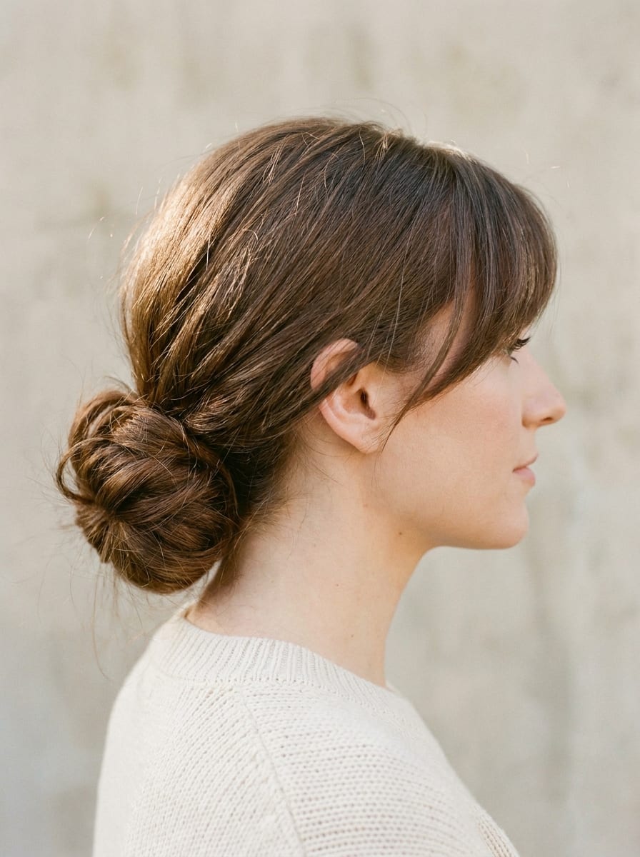 Low Bun mit Seitenscheitel - Dutt Frisur für lange Haare